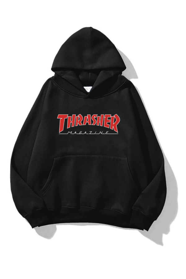 Unisex Red Thrasher Baskılı Sweatshirt Siyah